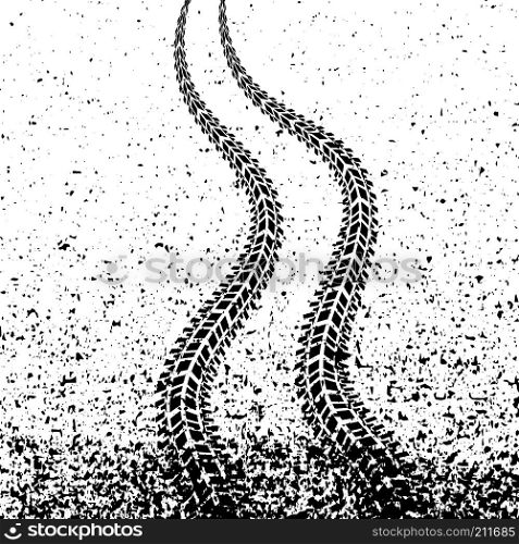 Black Tire Tracks with Grunge Blob Isolated on White Background. Black Tire Tracks with Grunge Blob