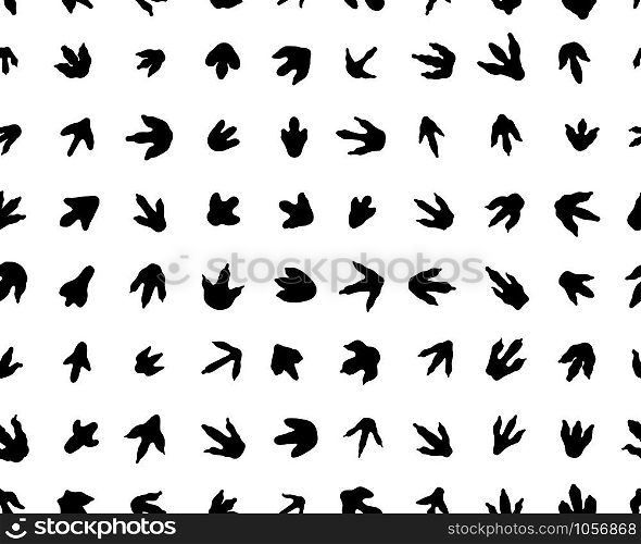 Black trace of dinosaurs on white background, seamless vector wallpaper