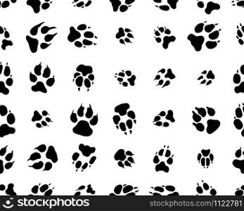 Black trace of dogs on white background, seamless vector wallpaper