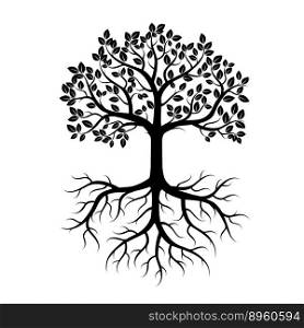 Black tree with leafs and roots vector image