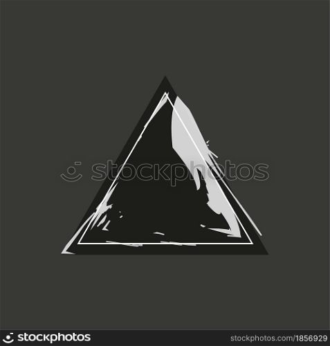 Black triangle icon on dark background. Thick watercolor blue lines. Geometric figure. Vector illustration. Stock image. EPS 10.. Black triangle icon on dark background. Thick watercolor blue lines. Geometric figure. Vector illustration. Stock image.