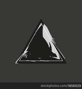 Black triangle icon on dark background. Thick watercolor blue lines. Geometric figure. Vector illustration. Stock image. EPS 10.. Black triangle icon on dark background. Thick watercolor blue lines. Geometric figure. Vector illustration. Stock image.