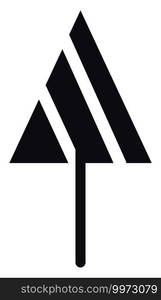 Black triangle tree with two lines across it, illustration, vector on white background.