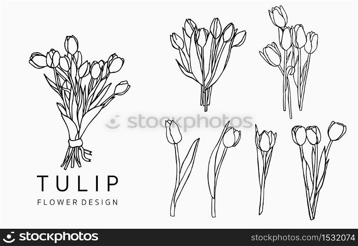 Black tulip logo collection with leaves,geometric.Vector illustration for icon,logo,sticker,printable and tattoo