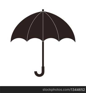 Black umbrella icon with handle isolated on white background in flat style. Umbrella for web, app. Open umbrela rain protection. Weather and meteorology concept. Autumn symbol in rainy weather. Vector. Black umbrella icon with handle isolated on white background in flat style. Umbrella for web, app. Open umbrela rain protection. Weather or meteorology concept. Autumn symbol in rainy weather. Vector