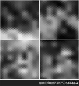 Black vector blurred hexagonal backgrounds. Black and white backdrop. Blurred backgrounds set. Black blurred hexagonal backgrounds vector set