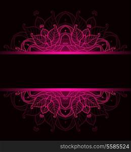 Black vector decorative background with pink ornament