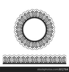 Black vector decorative border and circle frame on white background. Black decorative border and circle frame