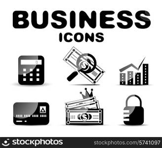 Black vector glossy business icon set