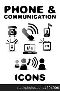 Black vector glossy phone / communication icon set
