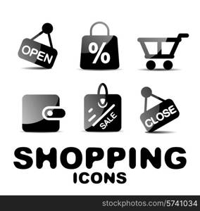 Black vector glossy shopping icon set
