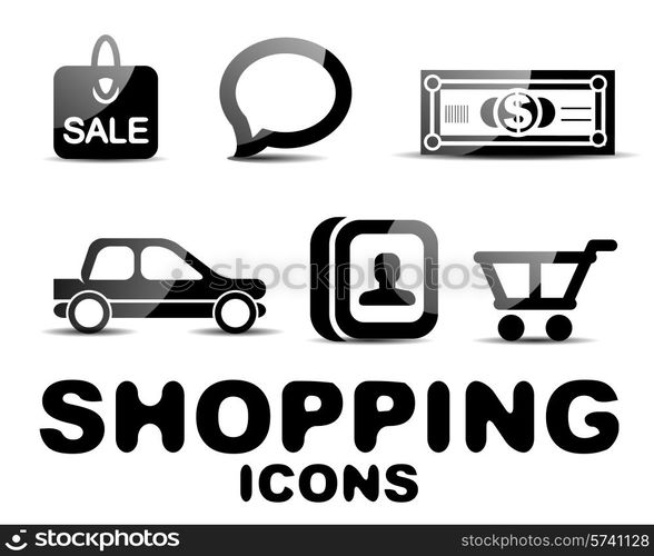 Black vector glossy shopping icon set