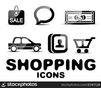 Black vector glossy shopping icon set
