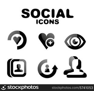 Black vector glossy social icon set