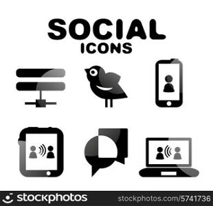 Black vector glossy social icon set