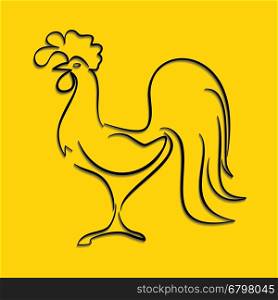 Black vector icon rooster in the form of lines on a yellow background.