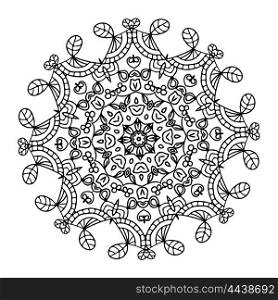 Black vector mandala handmade a white background. Illustration Abstract floral rosettes. Sign tattoos. Stock vector