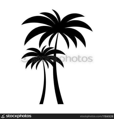 Black vector two palm tree silhouette icon on white background. Black vector two palm tree silhouette icon