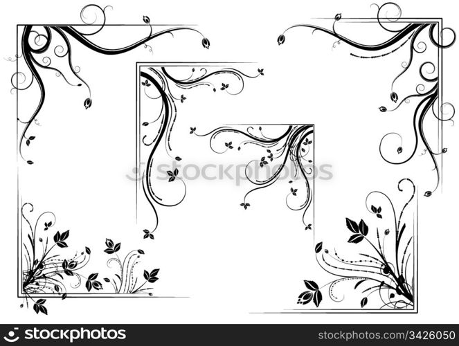 Black vintage floral corner set, vector illustration