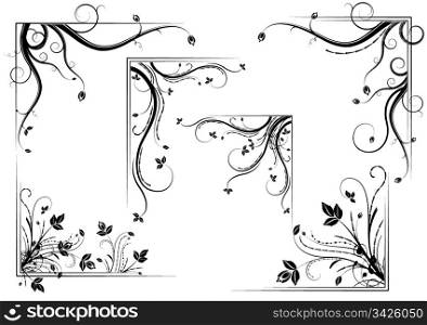 Black vintage floral corner set, vector illustration