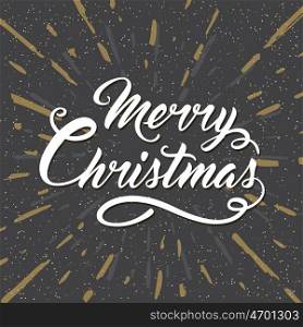 Black vintage vector Christmas background with greeting inscription. Design for Christmas card. Merry Christmas lettering.