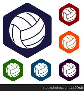 Black volleyball ball icons set hexagon isolated vector illustration. Black volleyball ball icons set hexagon