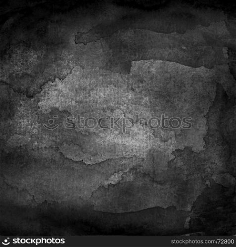 Black watercolor macro texture background. Black abstract watercolor macro texture background. Colorful handmade technique aquarelle. Blank grayscale backdrop painting in square size. Vector illustration graphic design element save in EPS 10