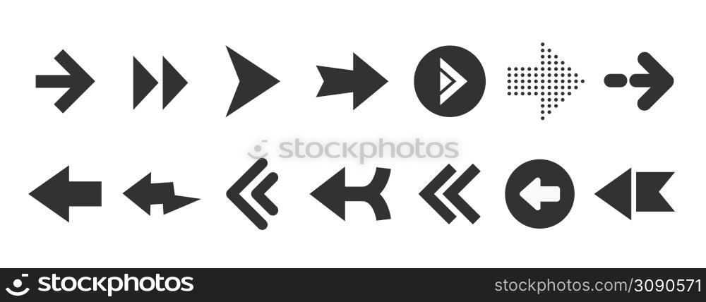 Black web arrows set isolated on white background. UI and web design. Vector illustration . Black web arrows set isolated on white background. UI and web design.