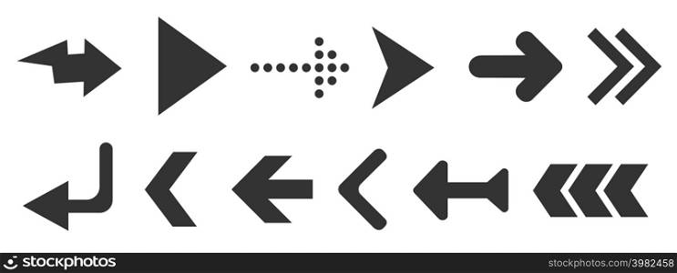 Black web arrows set isolated on white background. UI and web design. Vector illustration . Black web arrows set isolated on white background. UI and web design.