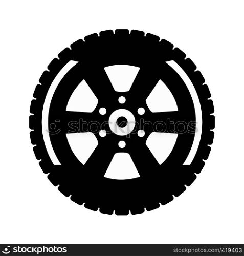 Black wheel flat icon isolated on a white background. Black wheel flat icon