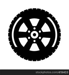Black wheel flat icon isolated on a white background. Black wheel flat icon