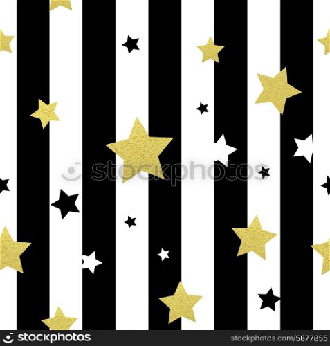 Black, white and gold stars seamless patterns. Vector illustration EPS 10