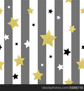 Black, white and gold stars seamless patterns. Vector illustration EPS 10