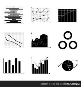 Black white charts set for economy and analytics, vector illustration. Black white charts set