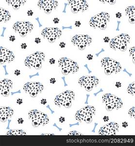 Black-white dog muzzle Dalmatian. Seamless pattern with cute cartoon dogs muzzle dalmatians.. Black-white dog muzzle Dalmatian. Seamless pattern with cute cartoon dogs muzzle dalmatians