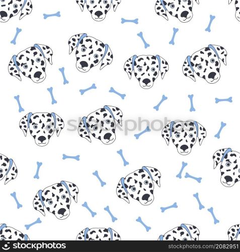 Black-white dog muzzle Dalmatian. Seamless pattern with cute cartoon dogs muzzle dalmatians.. Black-white dog muzzle Dalmatian. Seamless pattern with cute cartoon dogs muzzle dalmatians