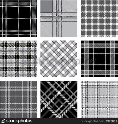Black & white plaid patterns set
