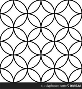Black, white round circle geometric linear background seamless pattern. Modern vector illustration for greeting card, cover, flyer, textile wallpaper. Abstract texture ornament, repeating tile