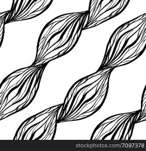 Black white texture with wavy hair lines. Diagonal braids and chains. Vector pattern for fabrics wallpaper and your creativity. Black white texture with wavy hair lines. Diagonal braids and chains. Vector pattern