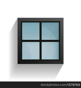 Black window and soft shadow on white background. Vector illustration.