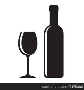 black wine bottle and glasson white, stock vector illustration