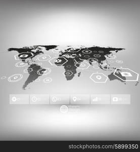 Black World map in perspective, infographic vector template for business design