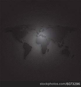 Black world map on dark background, textured design vector illustration.