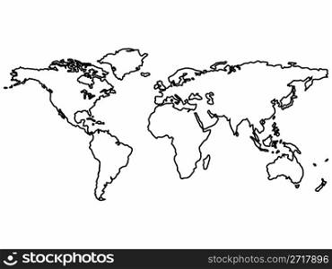 black world map outlines isolated on white, abstract art illustration