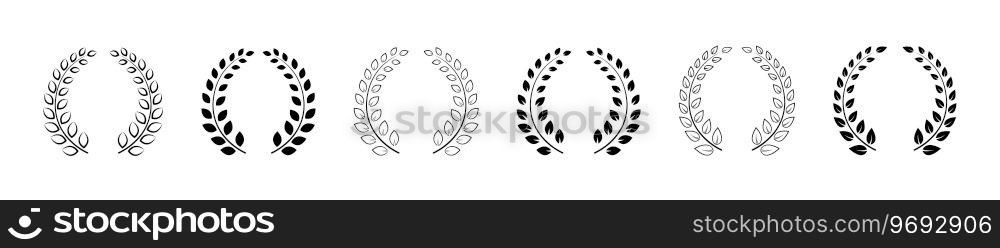 Black wreath icon set. Set black silhouette circular laurel foliate. Laurel wreath collection. Vector graphic EPS 10