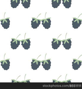 Blackberry seamless pattern vector illustration. Background repeat blue wild forest berries. Print for textiles, packaging, wallpaper, design. Template healthy organic food. Model hand drawn fruit. Blackberry seamless pattern vector illustration