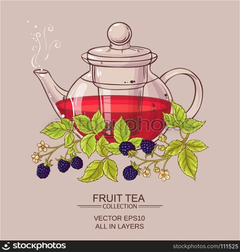 blackberry tea in teapot. blackberry tea in teapot on color background