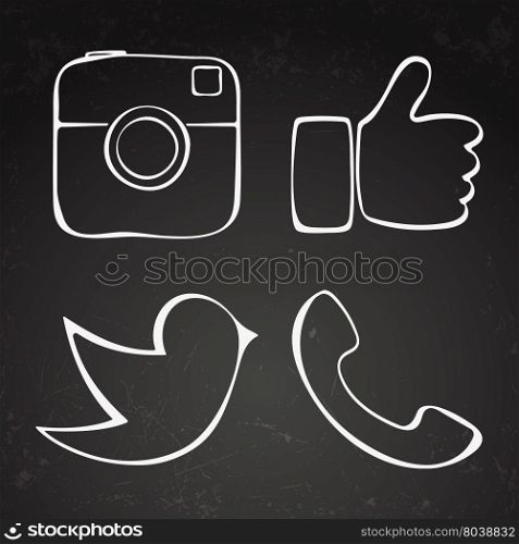 Blackboard icons set. Blackboard background with hand drawn icons. Vector illustration.