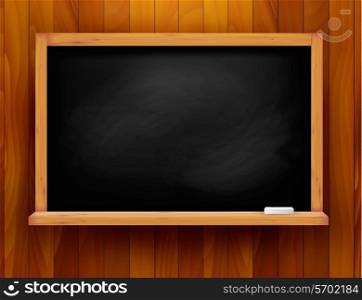 Blackboard on wooden background. Vector.