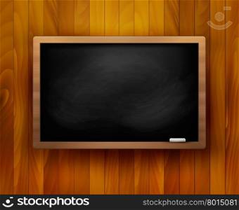 Blackboard on wooden background. Vector illustration.